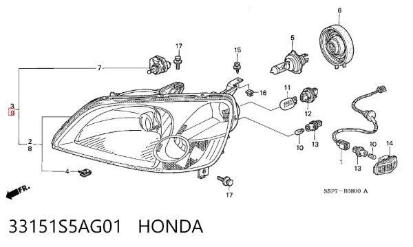 Reflektor lewy 33151S5AG01 Honda