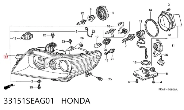 Reflektor lewy 33151SEAG01 Honda