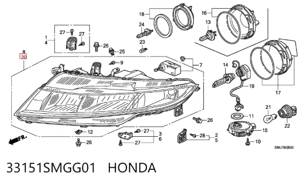 Reflektor lewy 33151SMGG01 Honda