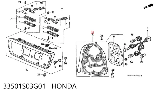 Lampa zespolona tylna prawa 33501S03G01 Honda
