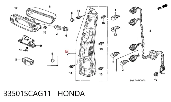 Lampa zespolona tylna prawa 33501SCAG11 Honda
