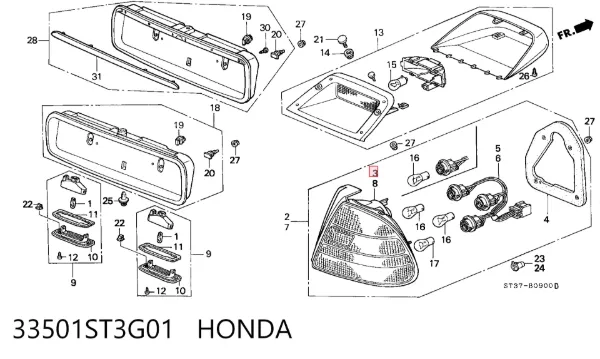 Lampa zespolona tylna prawa Honda Civic VI