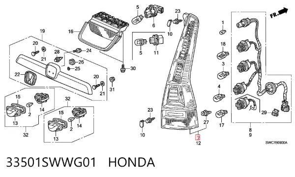 Lampa zespolona tylna prawa 33501SWWG01 Honda