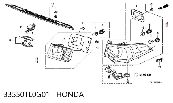 Lampa zespolona tylna lewa zewnętrzna 33550TL0G01 Honda