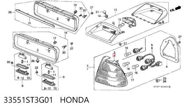 Lampa zespolona tylna lewa Honda Civic VI