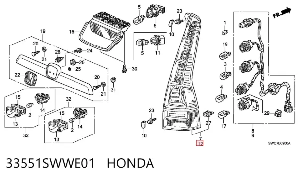 Lampa zespolona tylna lewa 33551SWWE01 Honda