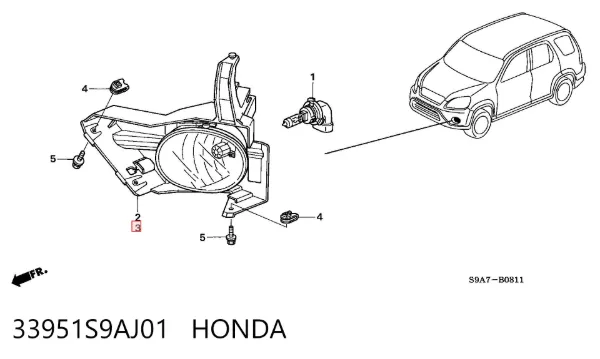 Lampa przeciwmgielna lewa 33951S9AJ01 Honda