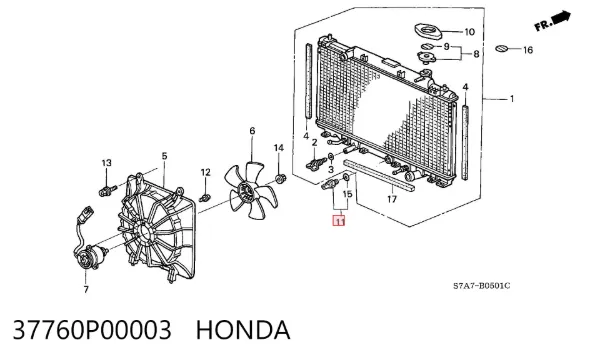 Czujnik temperatury płynu chłodzącego (włączenia wentylatora chłodnicy) 37760P00003 Honda