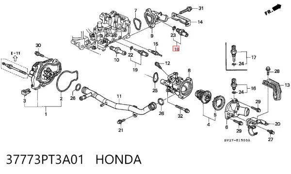 Czujnik temperatury płynu chłodzącego (włączenia wentylatora chłodnicy) 37773PT3A01 Honda