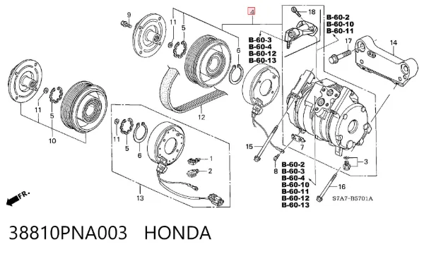 Sprężarka klimatyzacji 38810PNA003 Honda