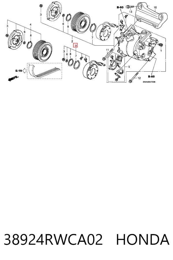 Sprzęgło sprężarki klimatyzacji 38924RWCA02 Honda