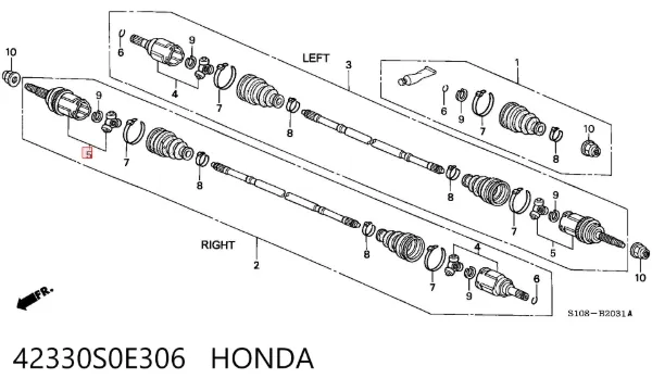 Przegub homokinetyczny przedni zewnętrzny 42330S0E306 Honda