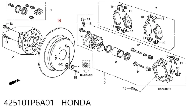 Tarcza hamulcowa tylna 42510TP6A01 Honda