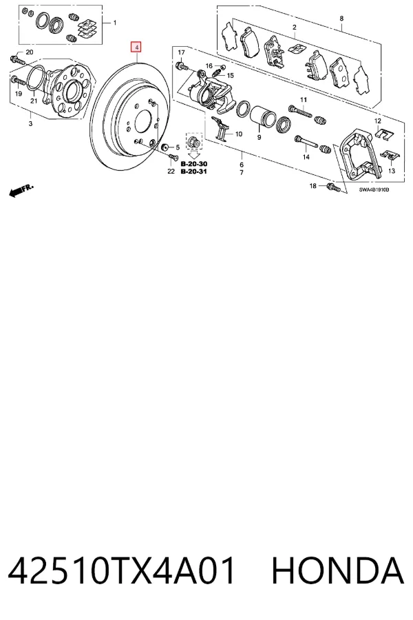 Tarcza hamulcowa tylna 42510TX4A01 Honda