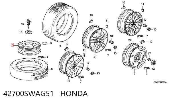 Dojazdowe koło zapasowe (dojazdówka) 42700SWAG51 Honda