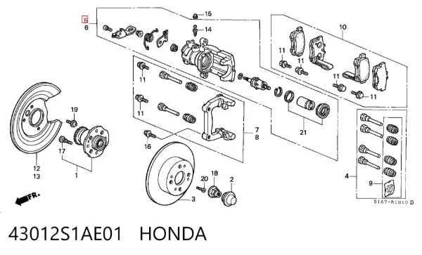 Zacisk hamulcowy tylny prawy 43012S1AE01 Honda