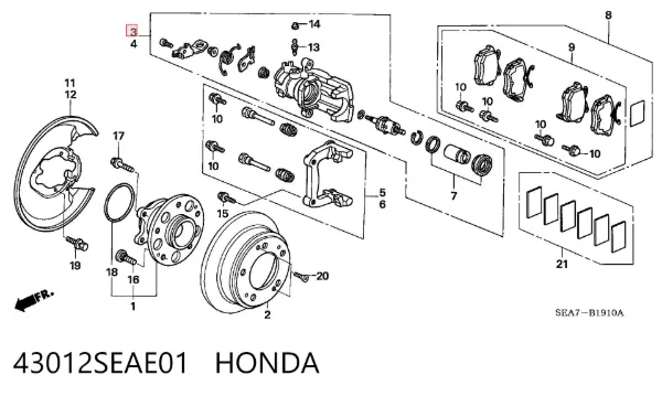 Zacisk hamulcowy tylny prawy 43012SEAE01 Honda