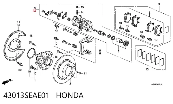 Zacisk hamulcowy tylny lewy 43013SEAE01 Honda