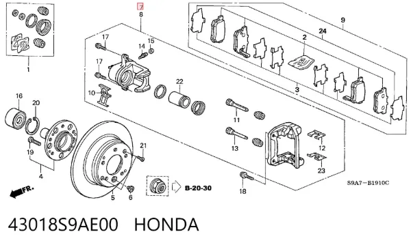Zacisk hamulcowy tylny prawy 43018S9AE00 Honda