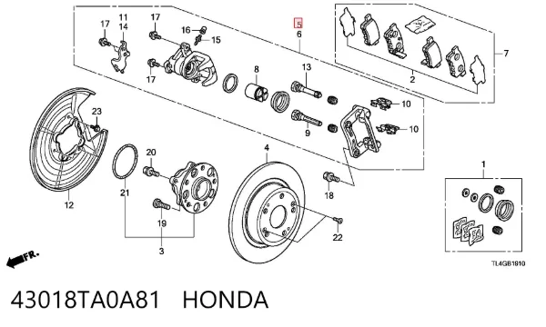 Zacisk hamulcowy tylny prawy 43018TA0A81 Honda