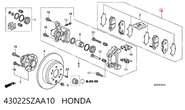 Okładziny (klocki) do hamulców tarczowych tylne 43022SZAA10 Honda