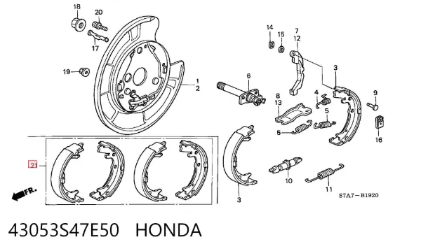 Klocki hamulca ręcznego 43053S47E50 Honda