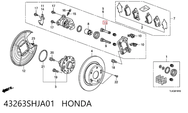 Prowadnica zacisku tylnego dolna 43263SHJA01 Honda