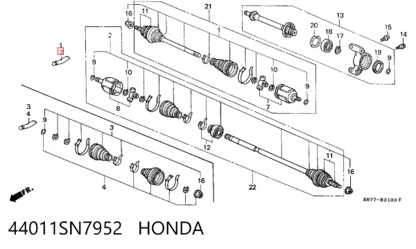 Półoś napędowa przednia lewa 44011SN7952 Honda