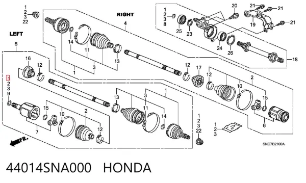 Przegub homokinetyczny przedni zewnętrzny 44014SNA000 Honda