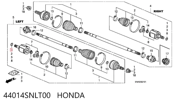 Przegub homokinetyczny przedni zewnętrzny 44014SNLT00 Honda