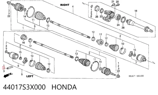 Osłona przegubu homokinetycznego półosi przedniej wewnętrzna 44017S3X000 Honda