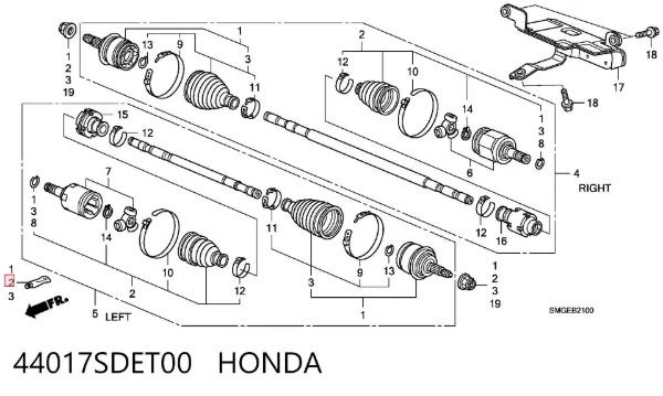 Osłona przegubu homokinetycznego półosi przedniej wewnętrzna 44017SDET00 Honda