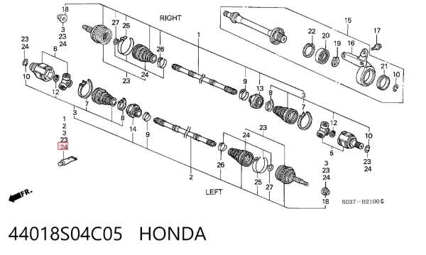 Osłona przegubu homokinetycznego półosi przedniej zewnętrzna 44018S04C05 Honda