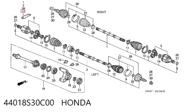 Osłona przegubu homokinetycznego półosi przedniej zewnętrzna 44018S30C00 Honda
