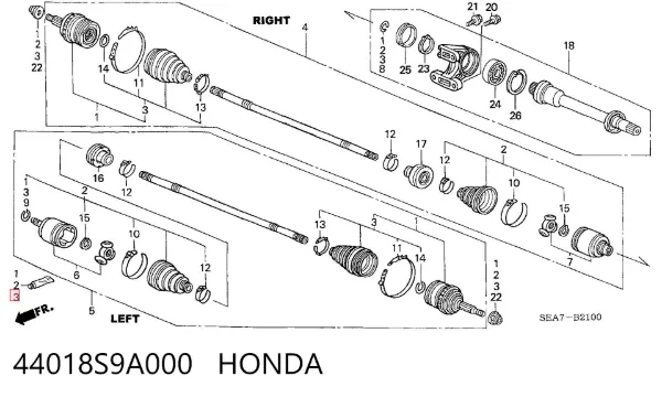 Osłona przegubu homokinetycznego półosi przedniej zewnętrzna 44018S9A000 Honda