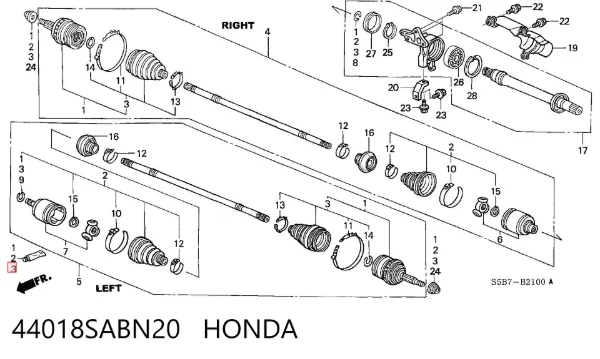 Osłona przegubu homokinetycznego półosi przedniej zewnętrzna 44018SABN20 Honda