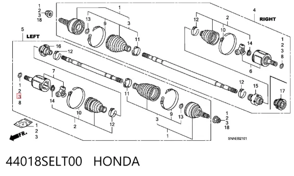 Osłona przegubu homokinetycznego półosi przedniej zewnętrzna 44018SELT00 Honda