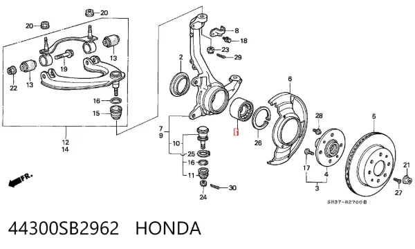 Łożysko piasty przedniej 44300SB2962 Honda