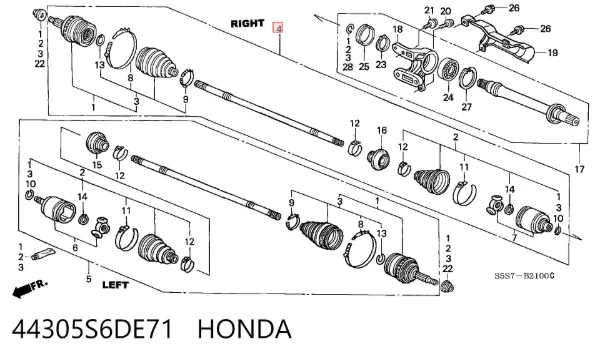 Półoś napędowa przednia prawa 44305S6DE71 Honda