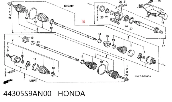 Półoś napędowa przednia prawa 44305S9AN00 Honda