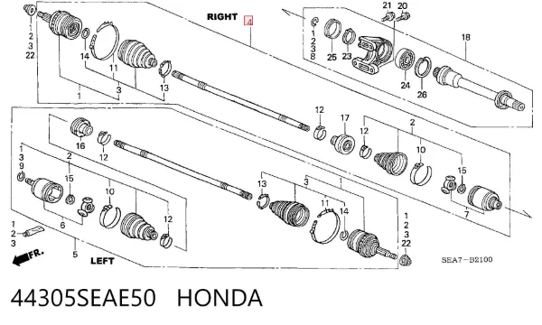 Półoś napędowa przednia prawa 44305SEAE50 Honda