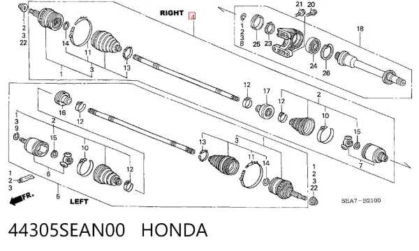 Półoś napędowa przednia prawa 44305SEAN00 Honda
