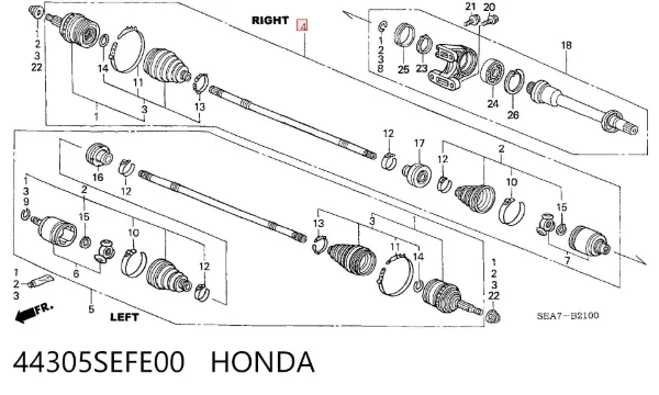 Półoś napędowa przednia prawa 44305SEFE00 Honda