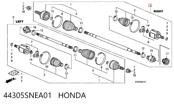 Półoś napędowa przednia prawa 44305SNEA01 Honda