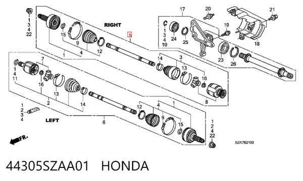 Półoś napędowa przednia prawa 44305SZAA01 Honda