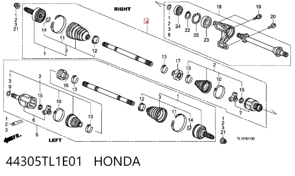 Półoś napędowa przednia prawa 44305TL1E01 Honda