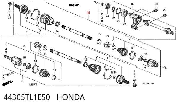 Półoś napędowa przednia prawa 44305TL1E50 Honda