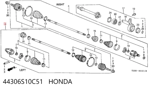 Półoś napędowa przednia lewa 44306S10C51 Honda