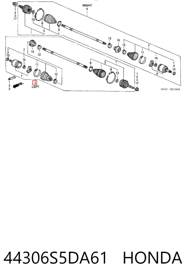 Półoś napędowa przednia lewa 44306S5DA61 Honda