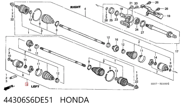 Półoś napędowa przednia lewa 44306S6DE51 Honda